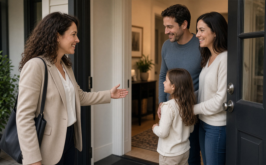 Special instructor greeting a family at the front door